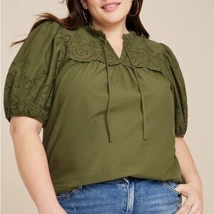 Maurices Olive Green Lace‎ Detail Women's Top